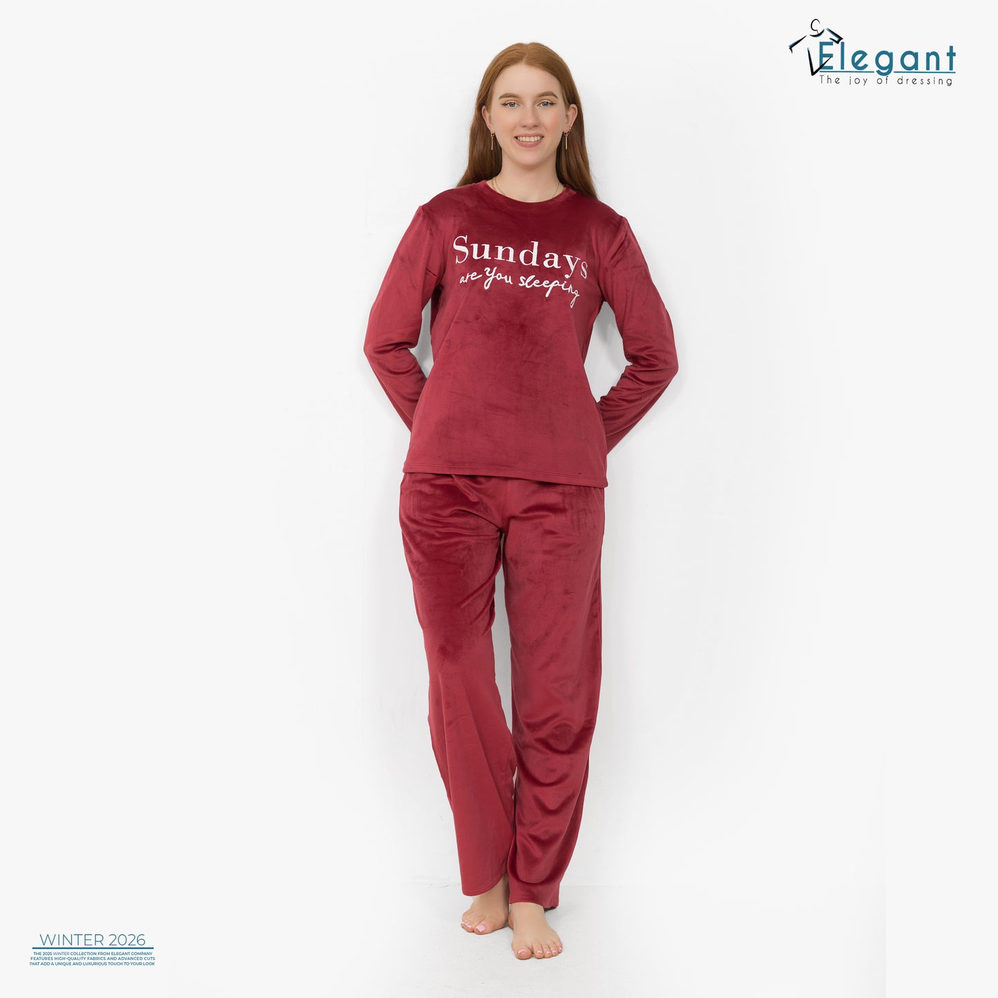 WIDE LEG Velvet Embroidery Pyjama -Burgundy- Sunday are you sleeping