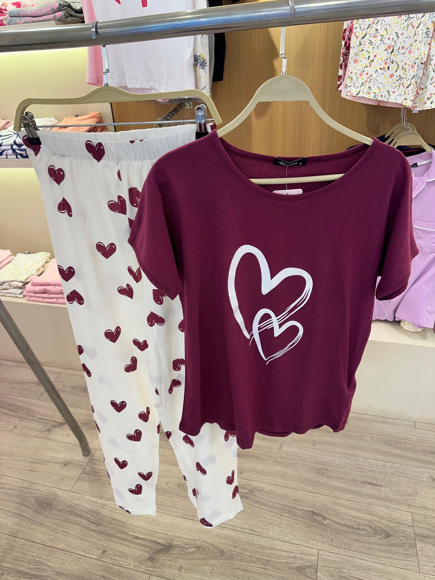 PJs Pants Cotton - Burgundy Minimal Heart