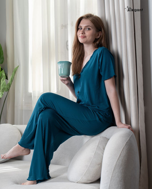 Ribbed PJ Pants - TipTop Edge - Deep Teal
