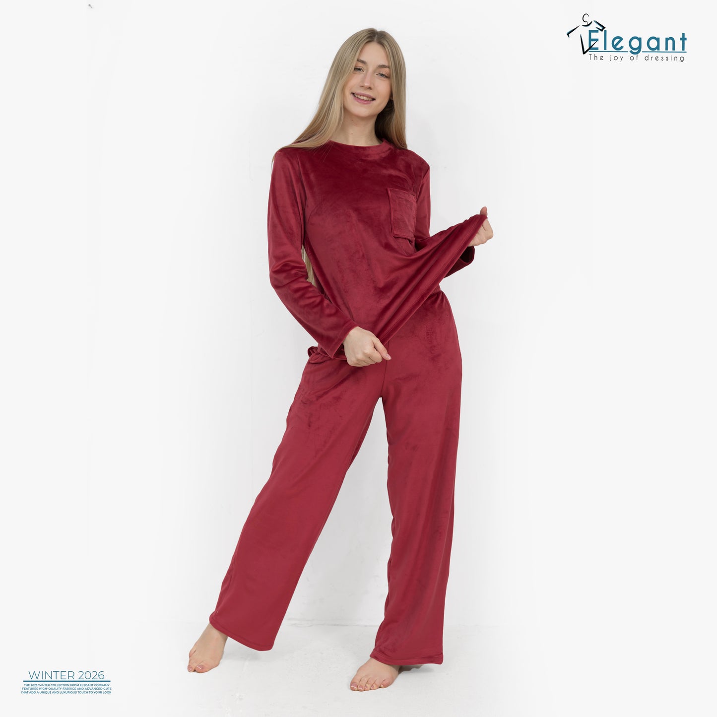 Velvet Pockets Pj Wide Leg - Maroon