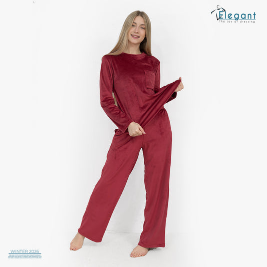 Velvet Pockets Pj Wide Leg - Maroon