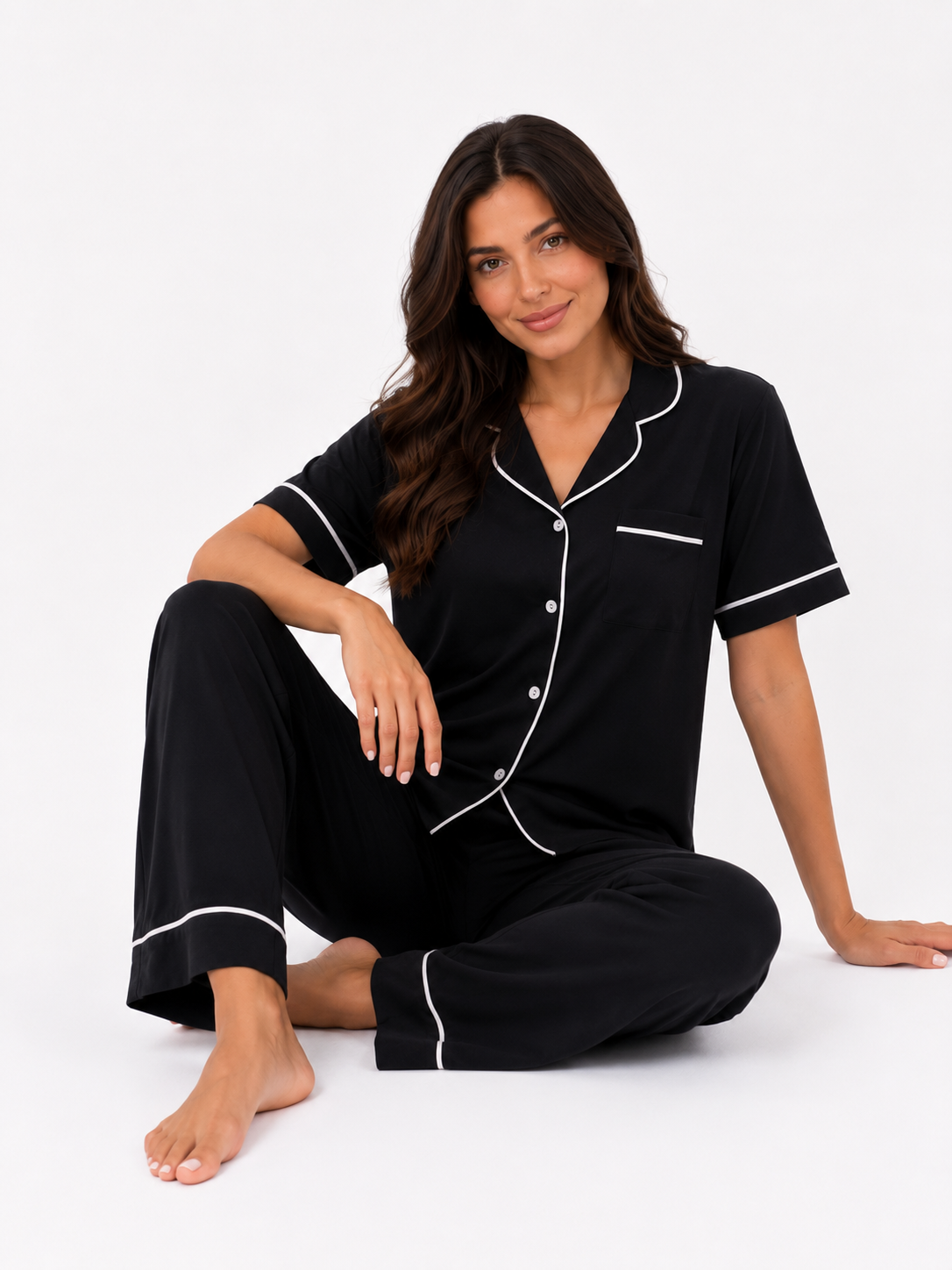 Classic PJ Pants Cotton Wide Leg - Plain Black