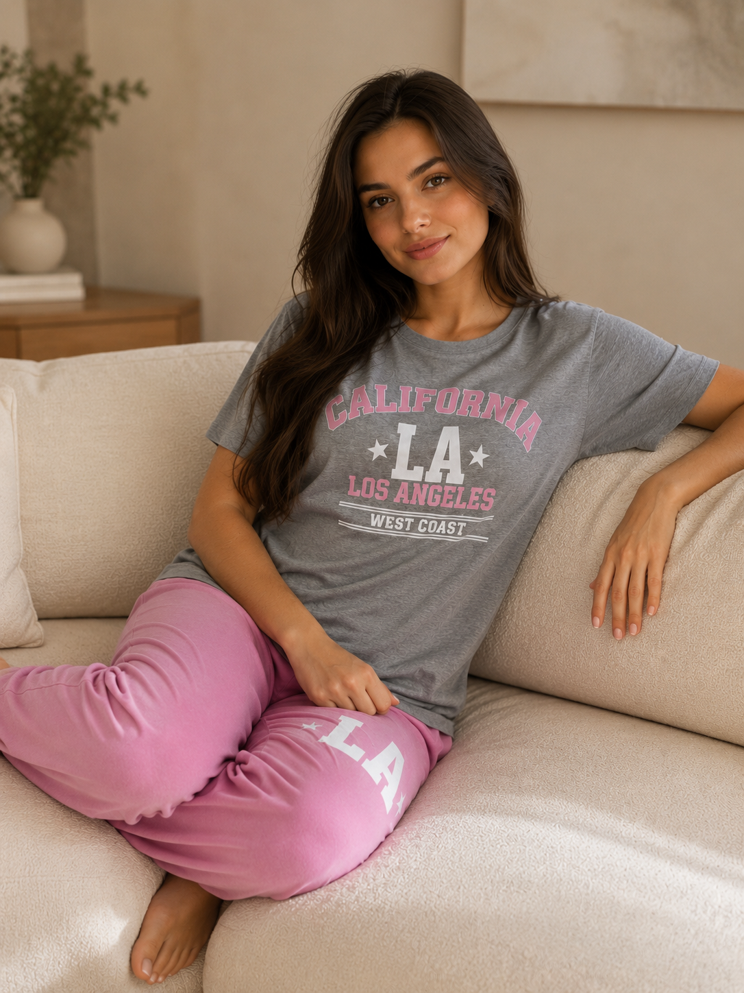 PJs Pants Cotton - Grey Pink - California