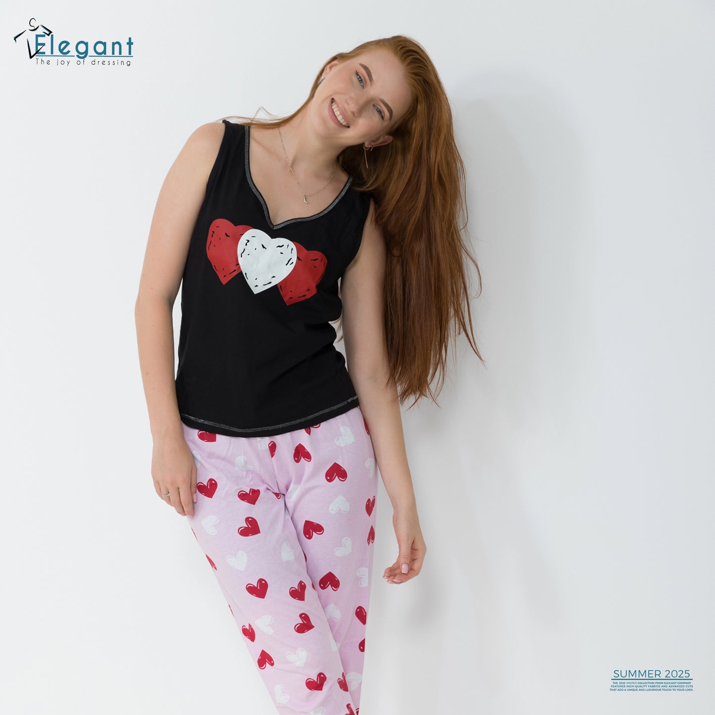 PJ Pants Cotton Sleeveless - Black - Rose Hearts
