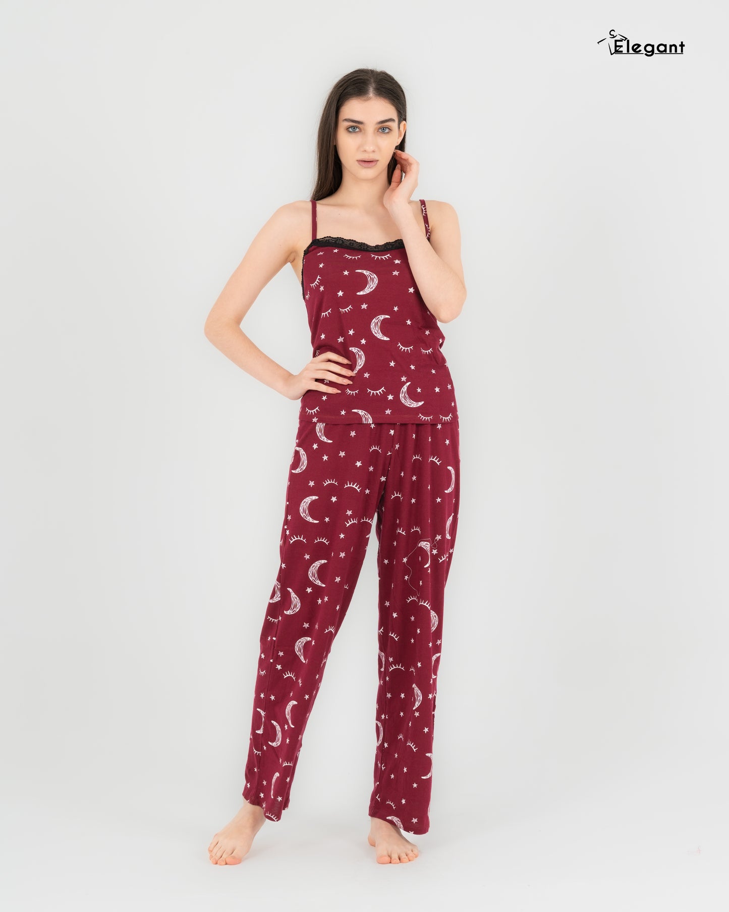 Straps PJs Pants Cotton - Burgundy Crazy Galaxy