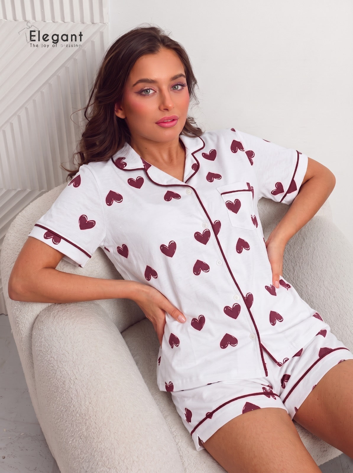 Classic PJ Shorts Cotton - Printed Minimal Hearts