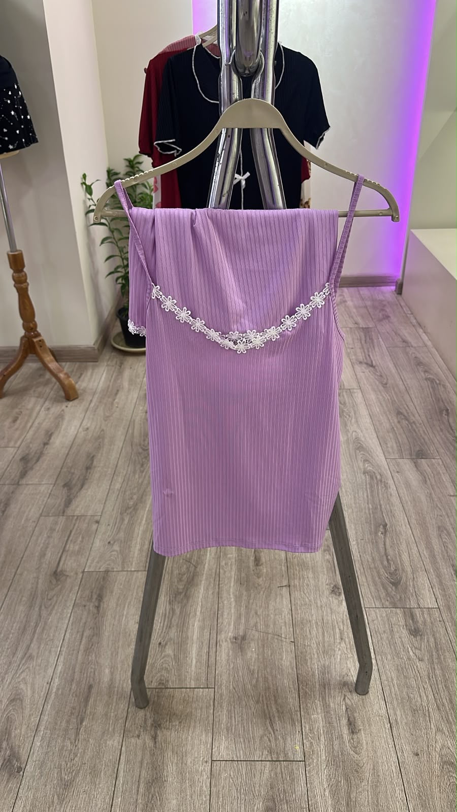 Straps Ribbed PJ Shorts, Daisy Lace - Lilac