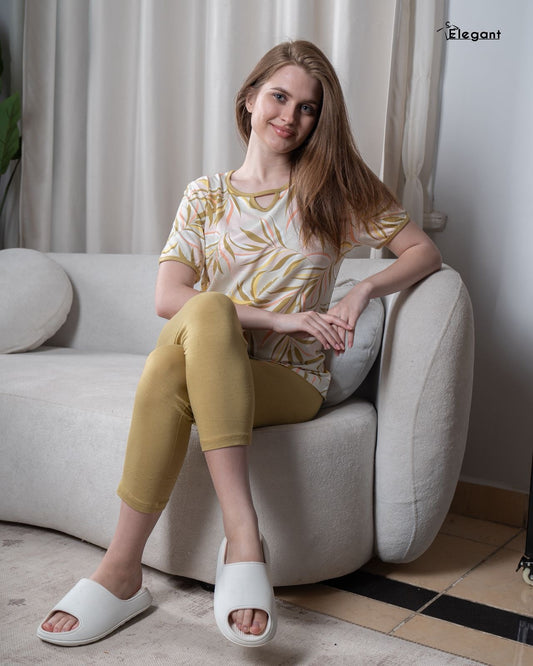 Viscose PJ Pantcourt - Mustard Dancing Palms