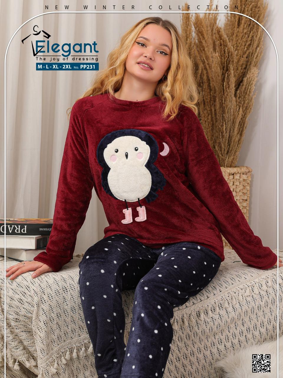 Polar PJ Maroon/Printed Navy Pant - Baby Owl