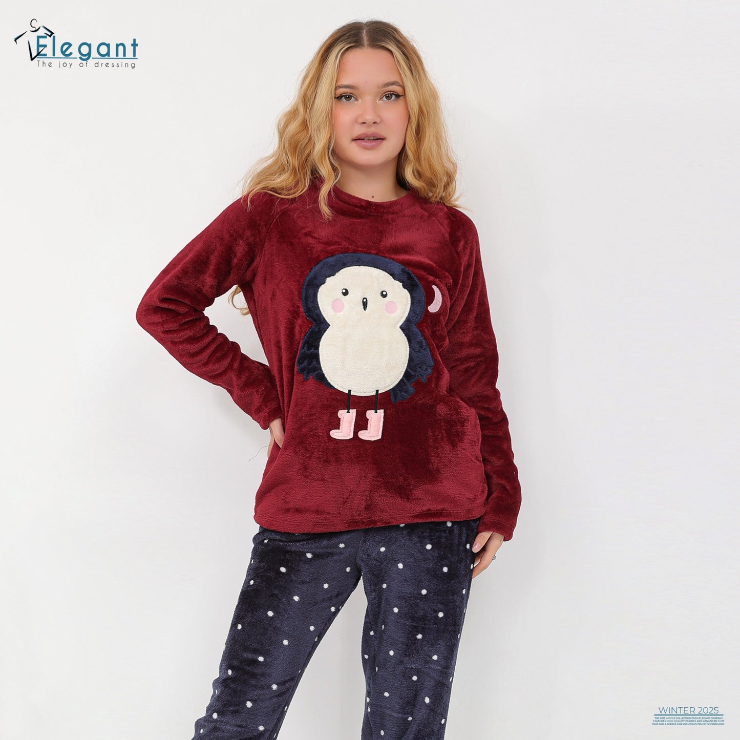 Polar PJ Maroon/Printed Navy Pant - Baby Owl