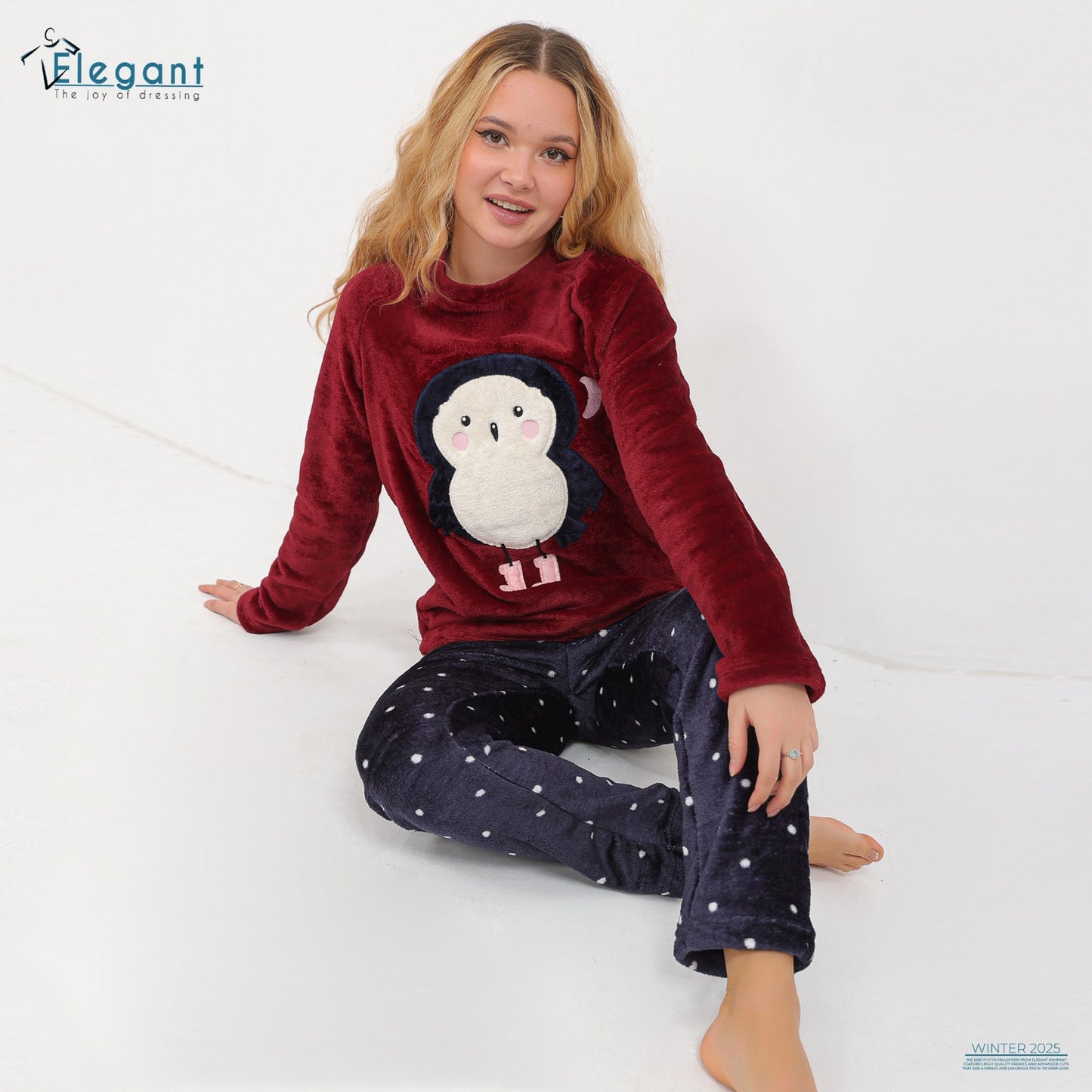 Polar PJ Maroon/Printed Navy Pant - Baby Owl