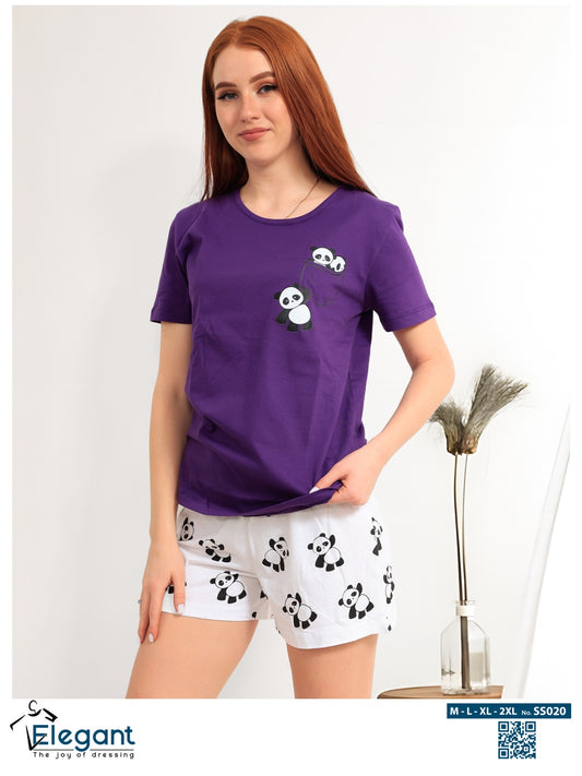 PJ short Cotton Purple - Baby Panda