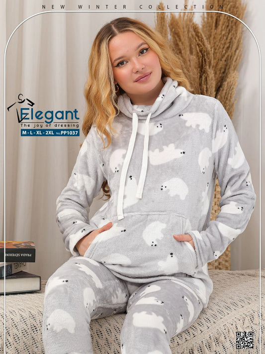 Polar PJ Turtleneck Printed Bear Light Grey