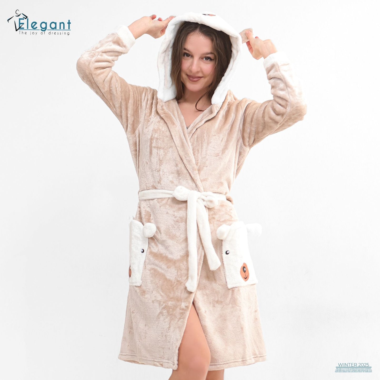 Polar Mini Robe - Bear Pockets - Beige