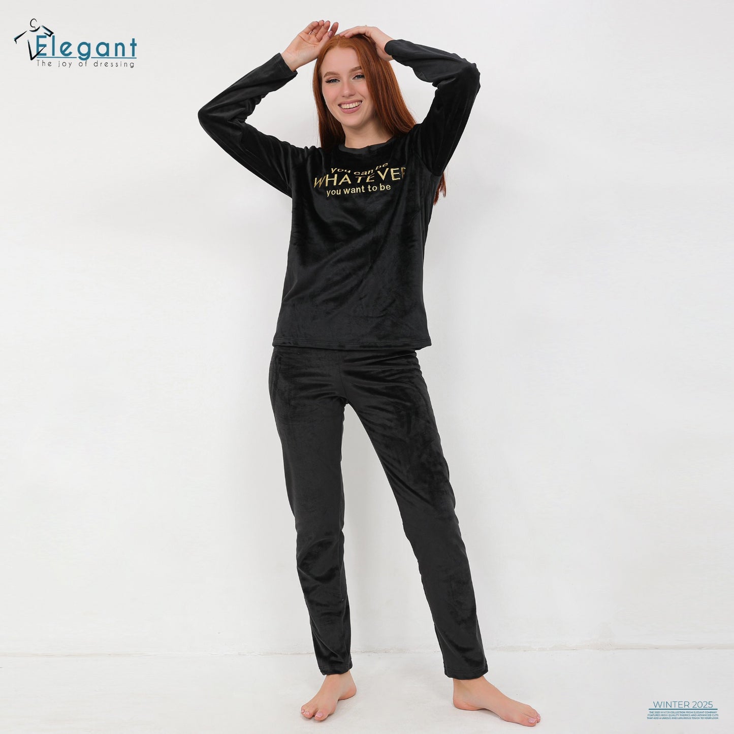 Velvet Embroidery PJ Black- You Can