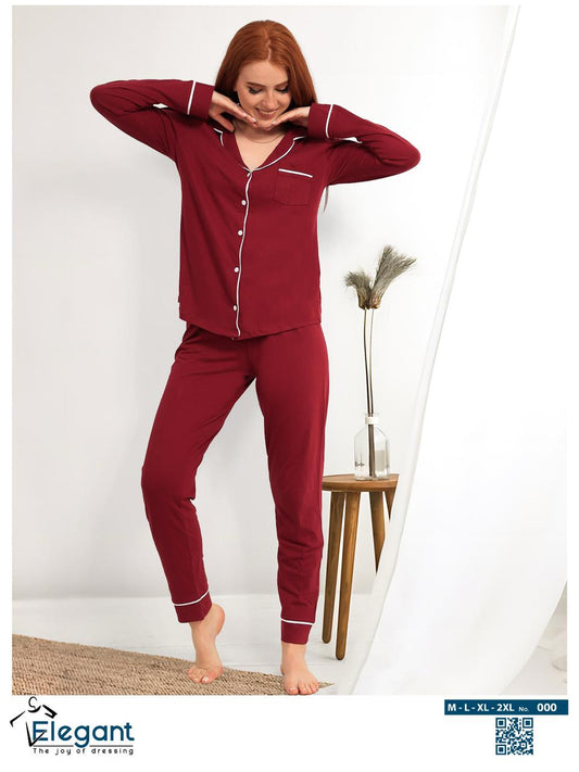 Cotton Long sleeves Classic PJ Pants - Burgundy