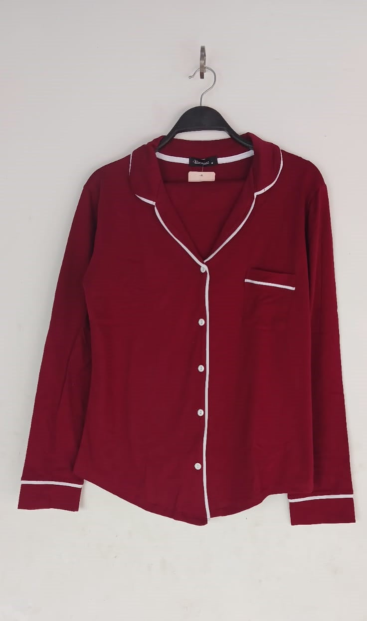 Cotton Long sleeves Classic PJ Pants - Burgundy