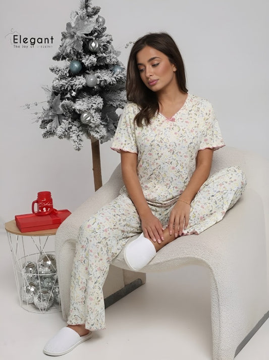 PJs Pants Cotton V neck - Spring Flori