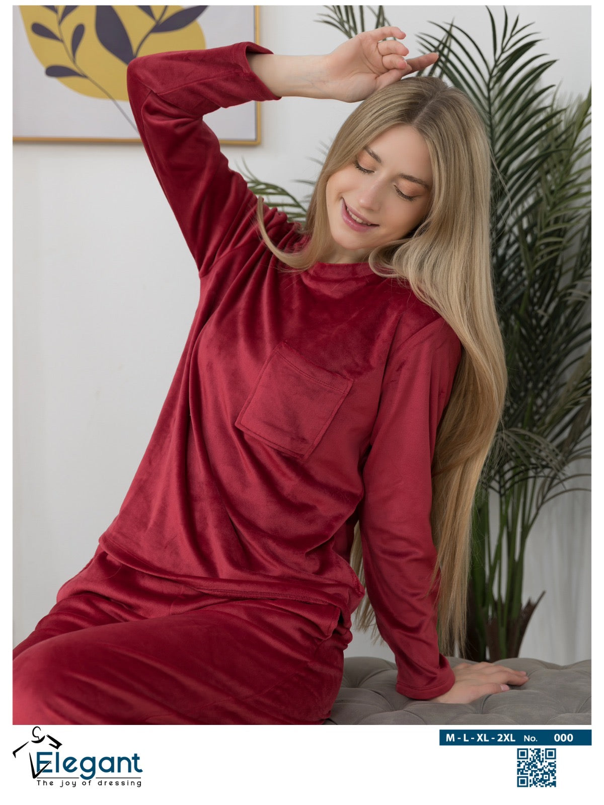 Velvet Pockets Pj Wide Leg - Maroon