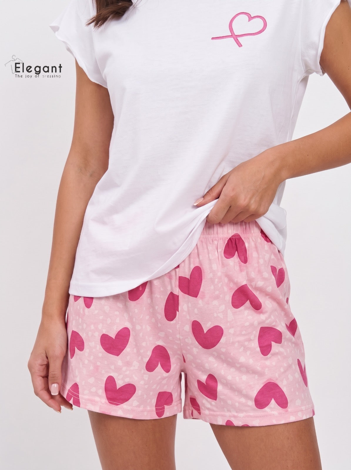 PJ Shorts Cotton - White Candy Hearts