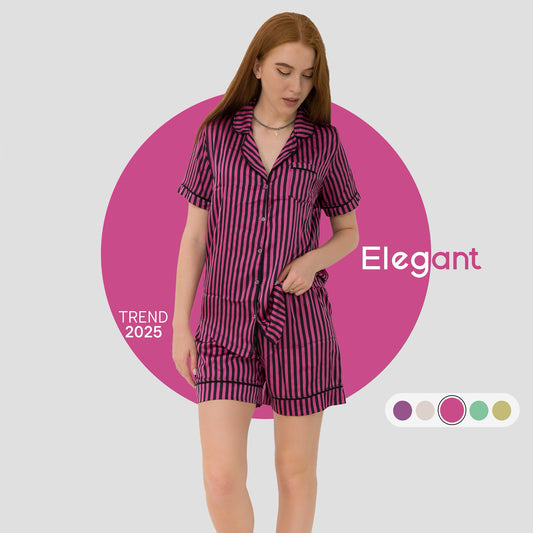 Satin Classic PJ Shorts - Stripe Pink