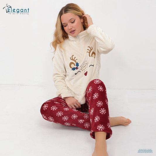 Polar PJ Offwhite / Printed Maroon - Collar Zipper