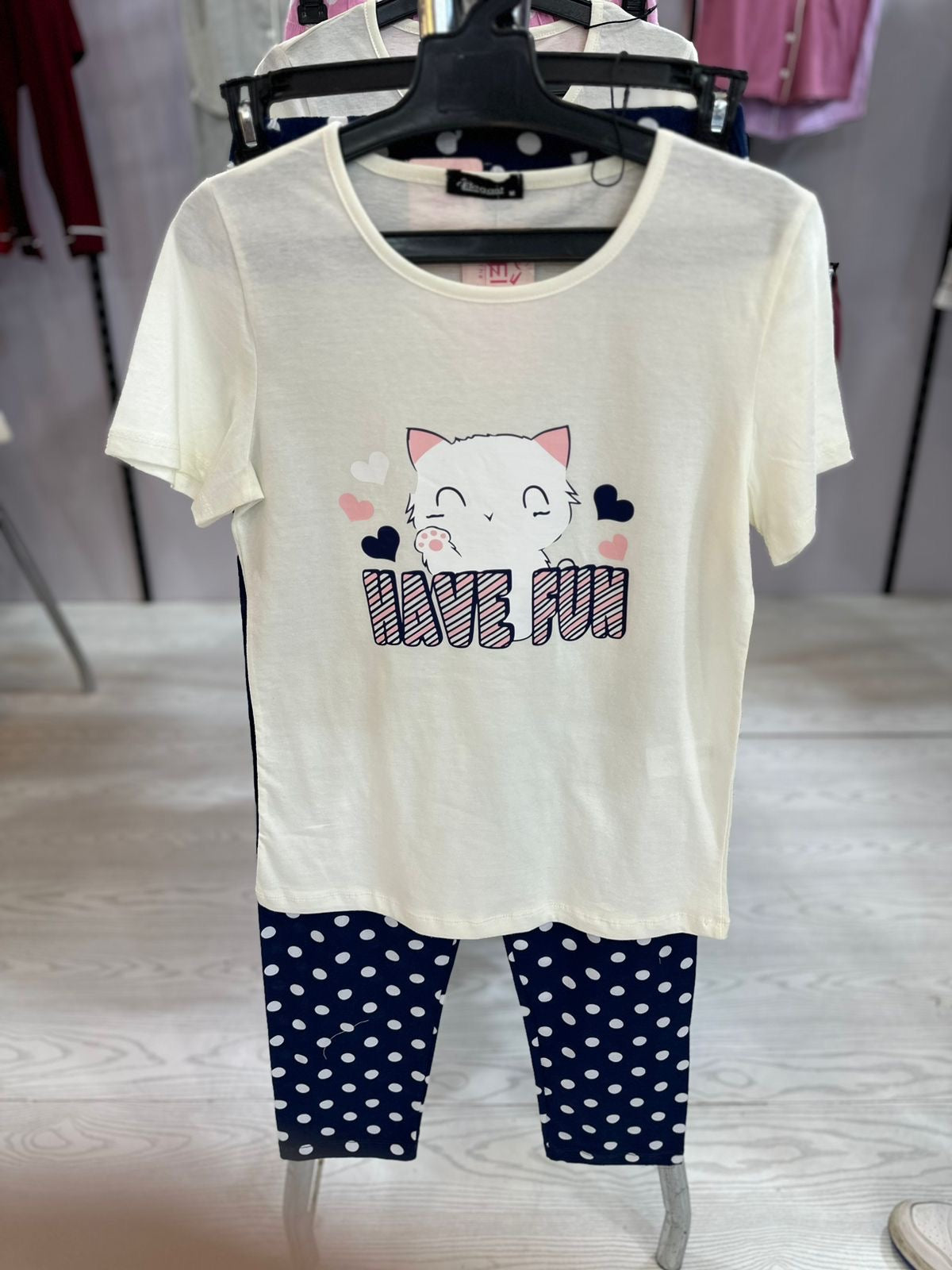 PJs Pants Cotton - Offwhite Navy dots - Have fun