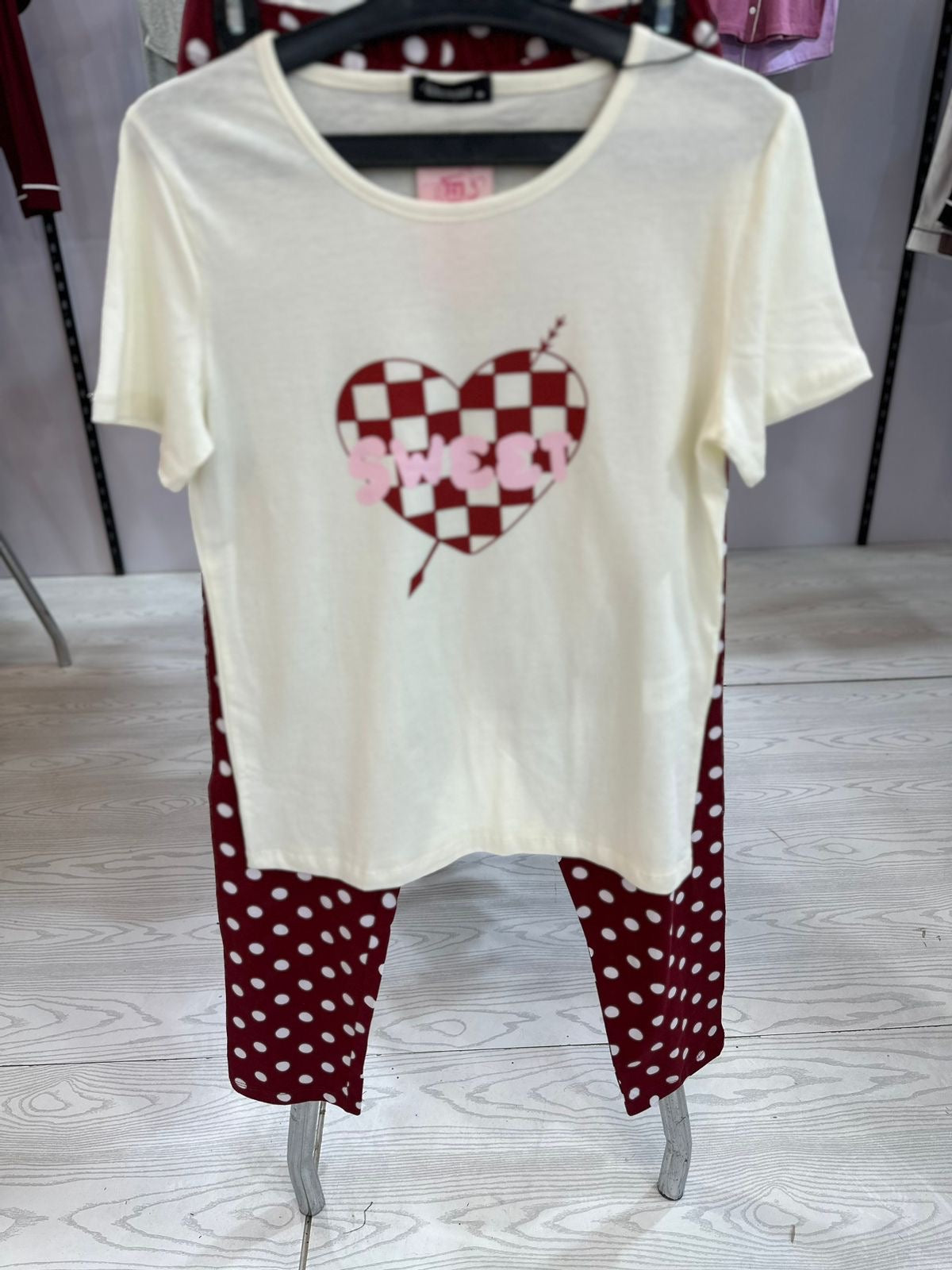 PJs Pants Cotton - Offwhite Burgundy dots- Sweet Cupid