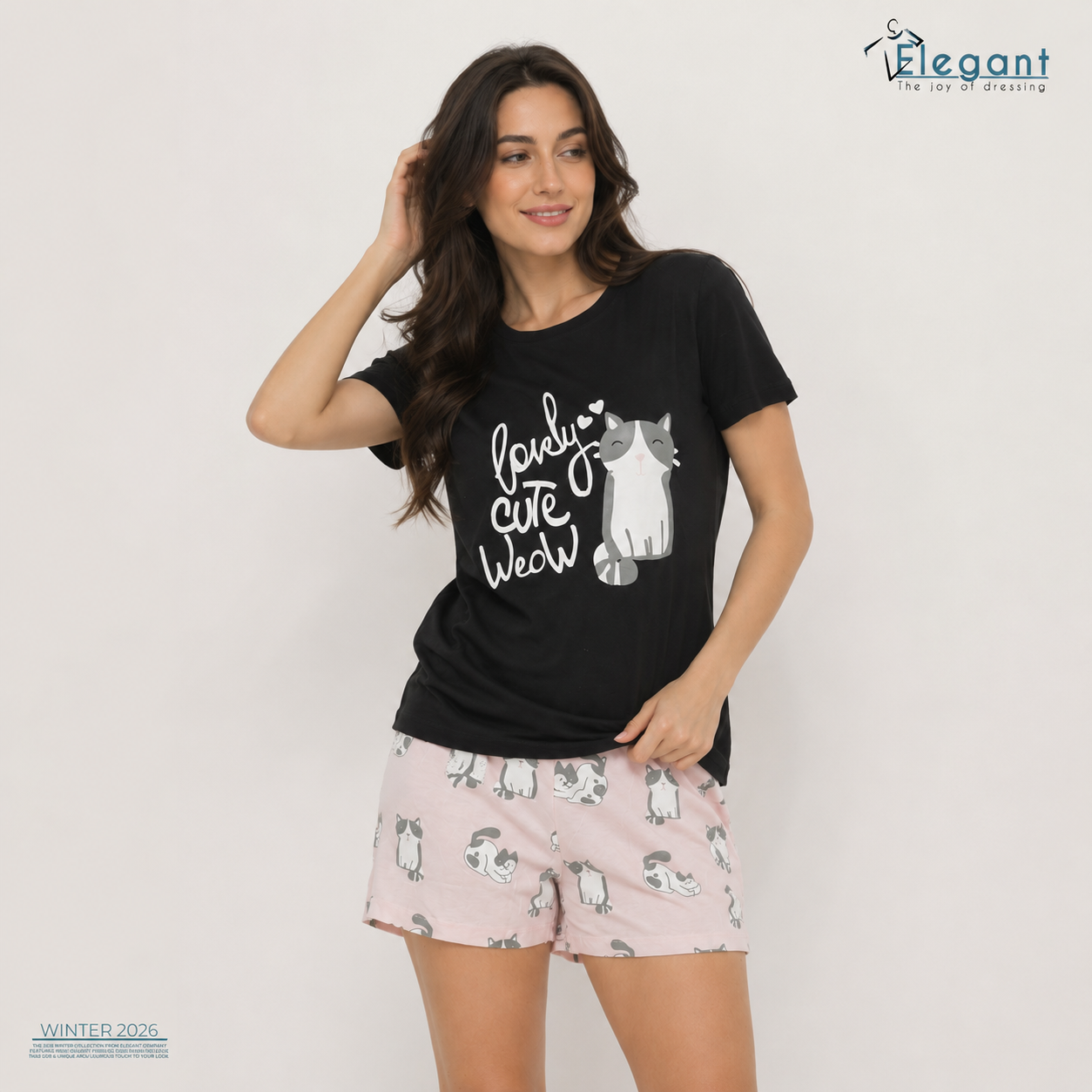 PJ short Cotton Black - Cat