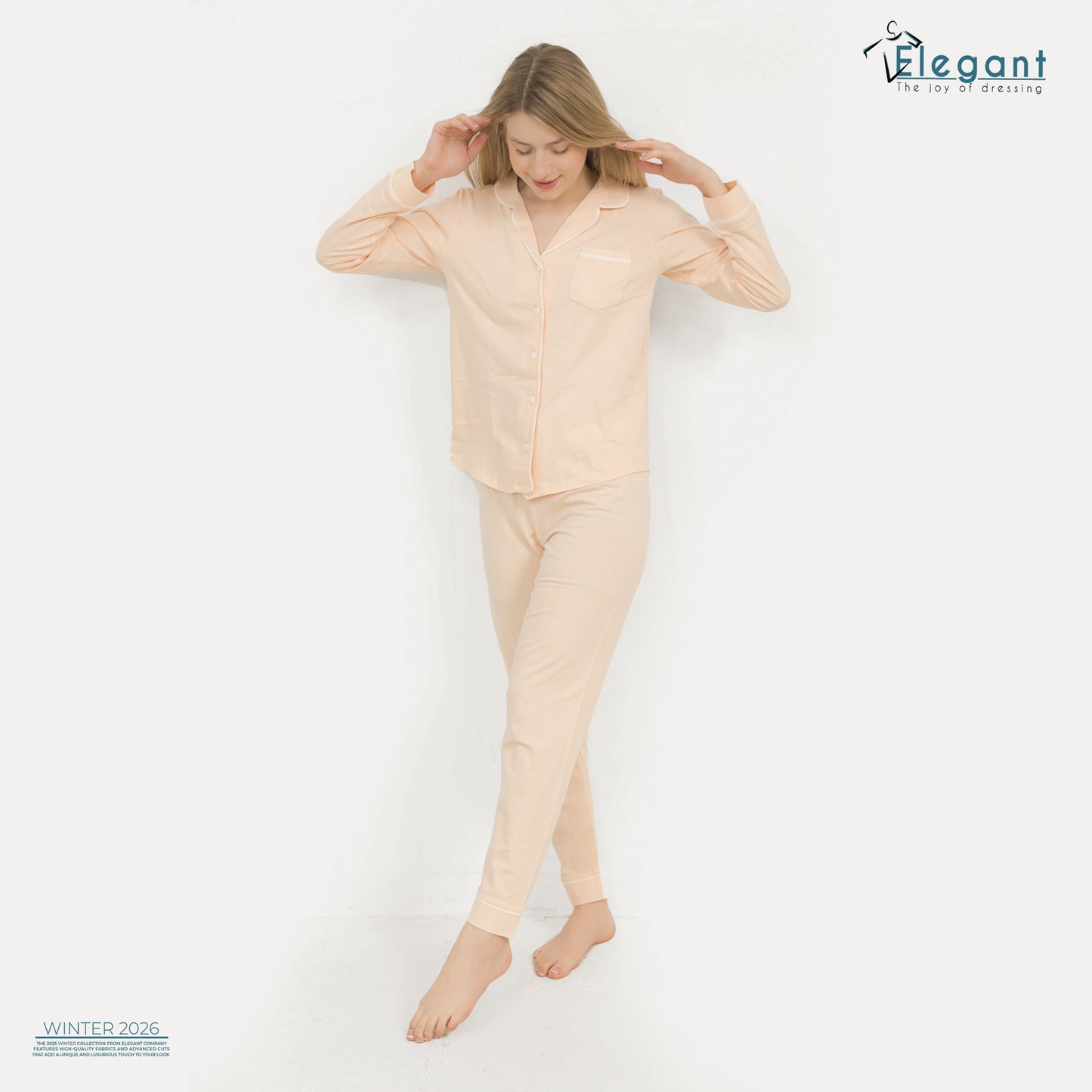 Cotton Long sleeves Classic PJ Pants - Apricot