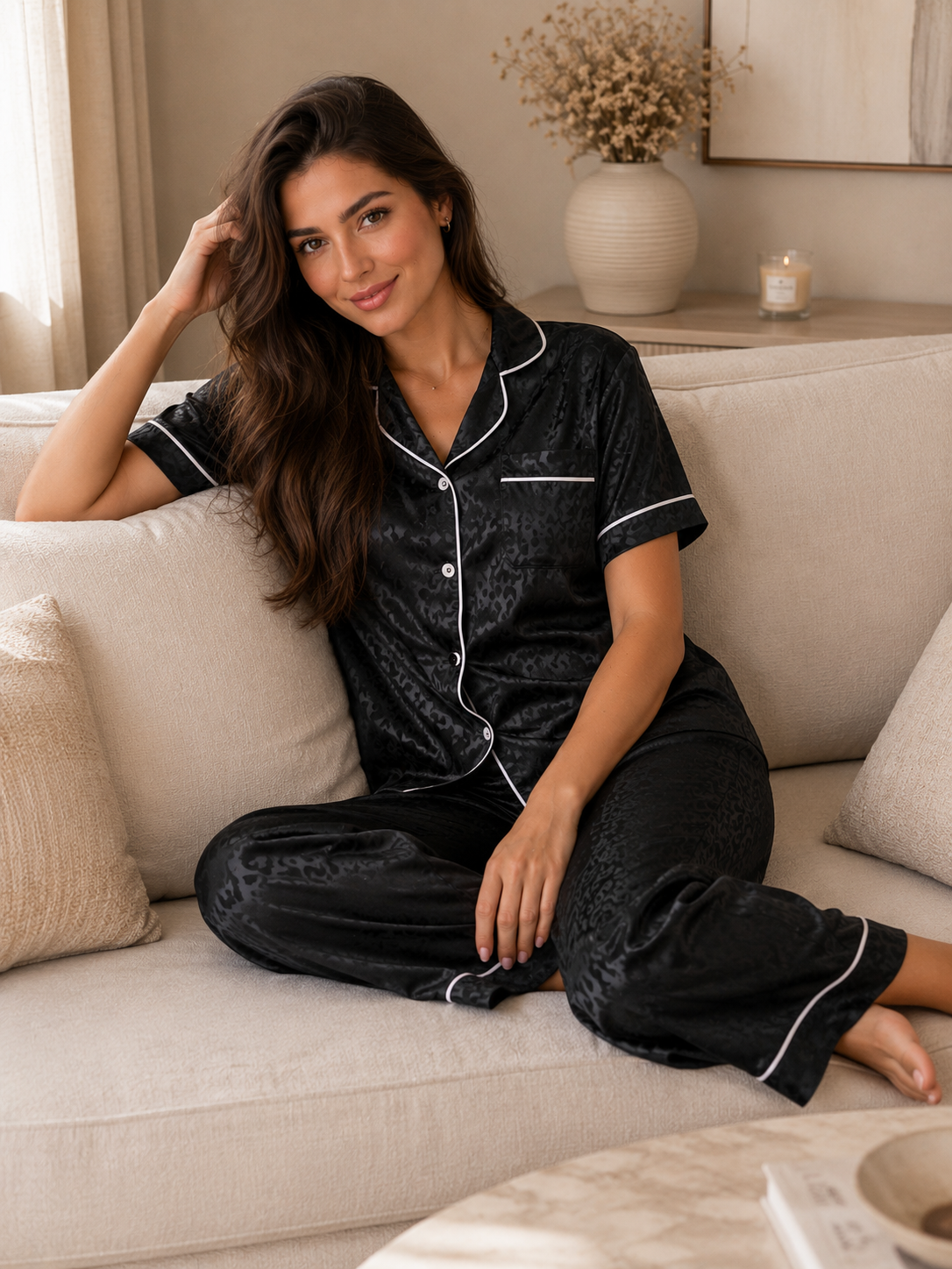Satin Classic PJ Pants - Jacquard Black