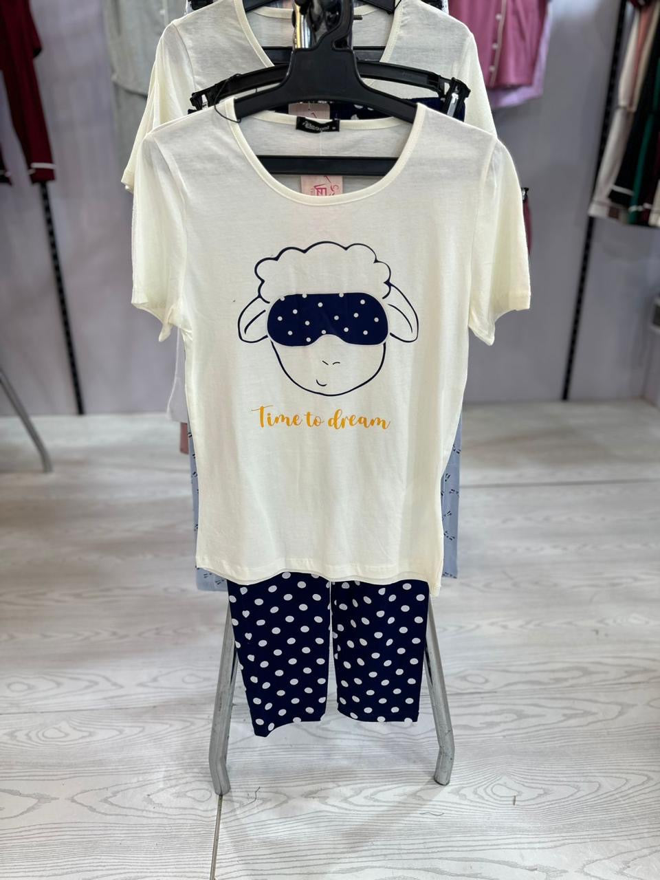 PJs Pants Cotton - White navy - Time to dream