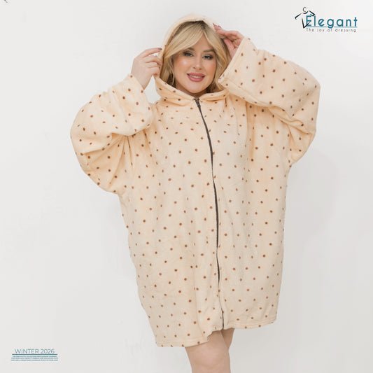 Zipper Blanket Hoodie - Brownie dots