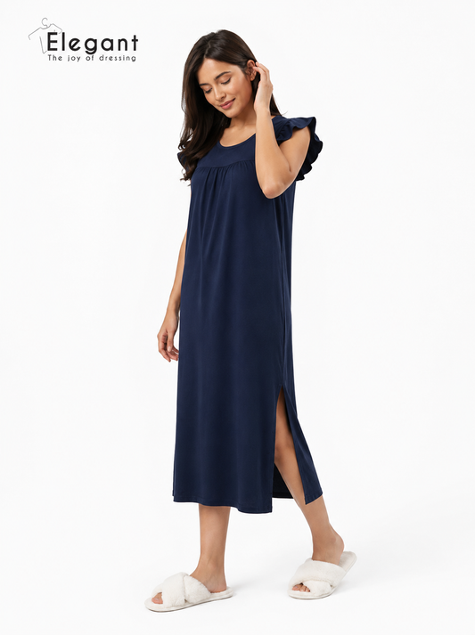 Modern Ruffles Galabeya - Plain Navy