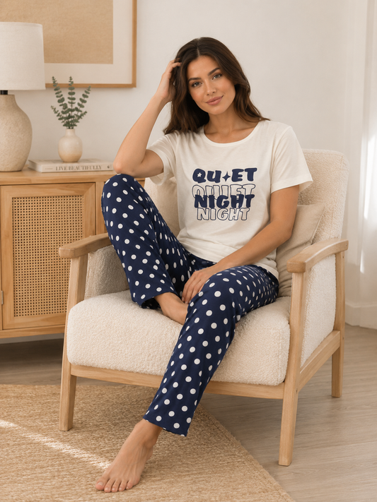 PJs Pants Cotton - White navy - Quit Night