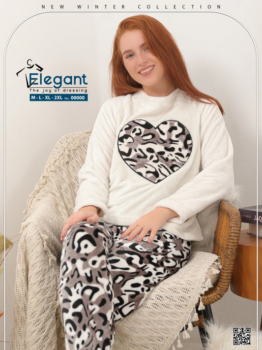 Polar PJ Offwhite/Grey printed pant - Printed heart