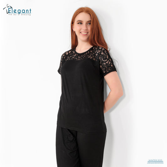 PJ Pant Viscose - Shoulder Lace - Black