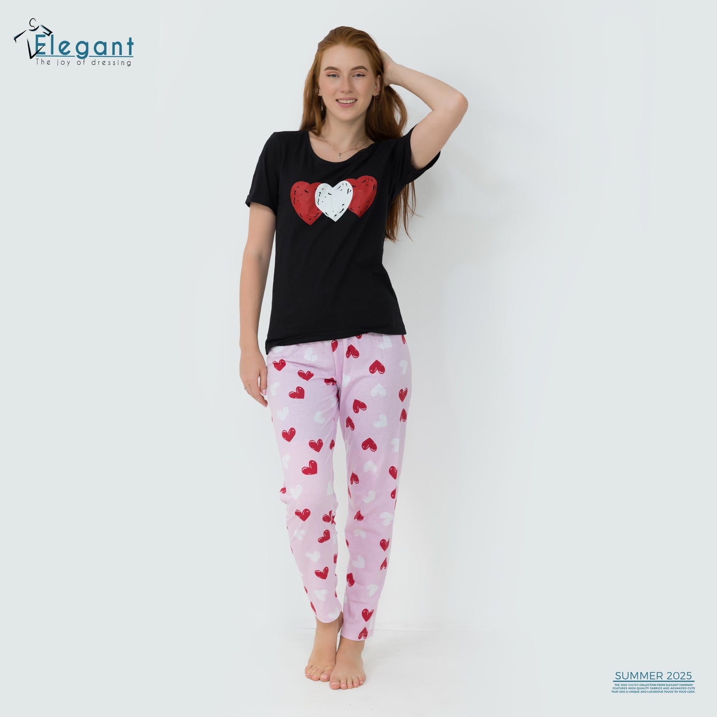 PJs Pants Cotton Black - Rose hearts
