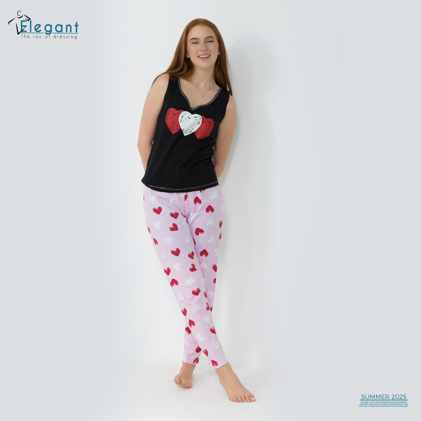 PJ Pants Cotton Sleeveless - Black - Rose Hearts