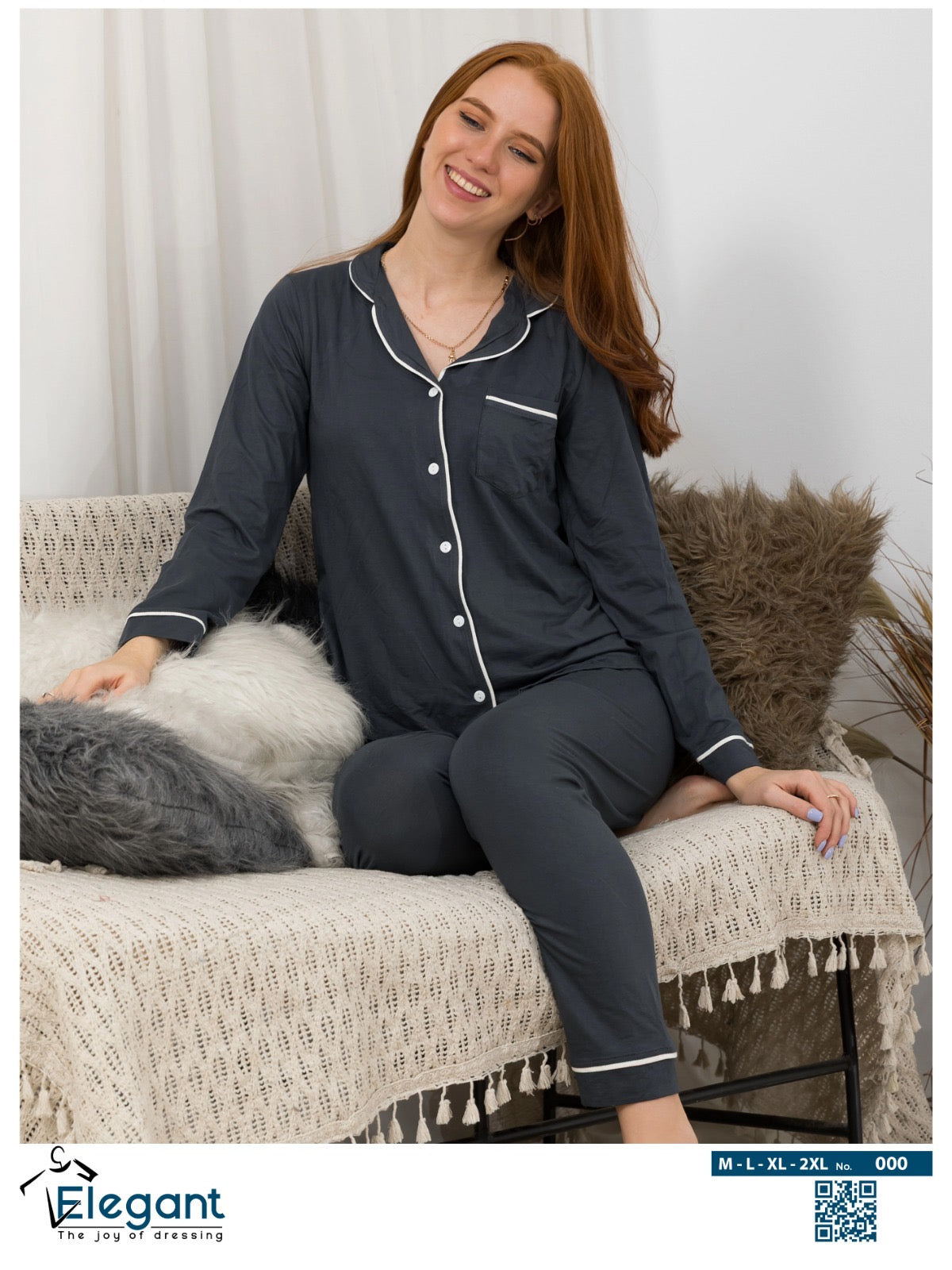 Soft Cotton Long Sleeves Classic PJ Pants - Dark Grey