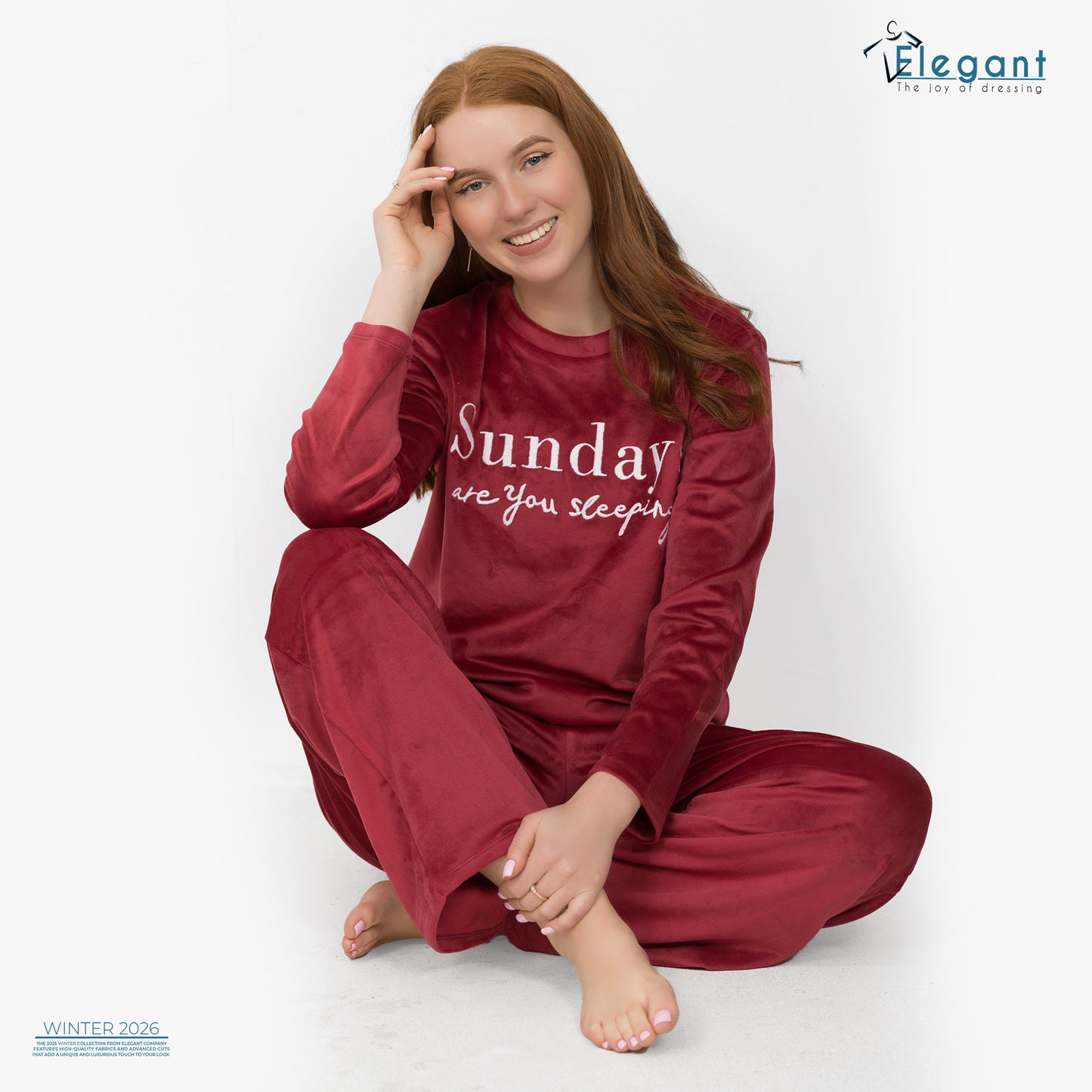 WIDE LEG Velvet Embroidery Pyjama -Burgundy- Sunday are you sleeping