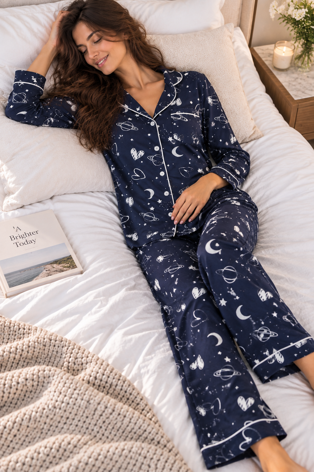 Cotton Long sleeves Wide Leg Classic PJ  - Dreamy Midnight