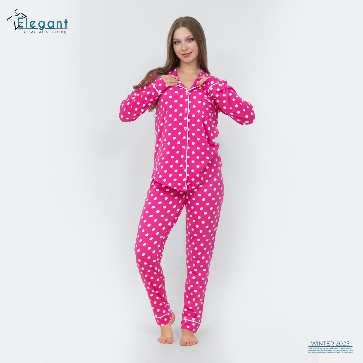 Cotton Long sleeves Classic PJ Pants - Fushia Polka Dots