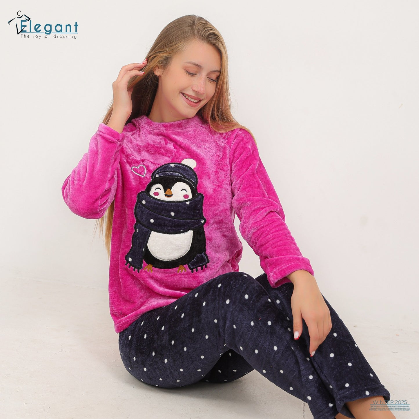 Polar PJ Fushia/Printed Navy pant - Penguin Scarf