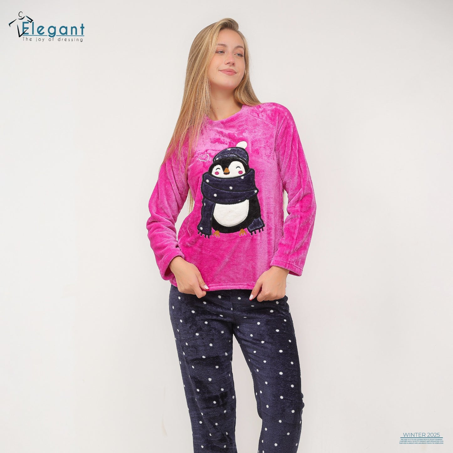 Polar PJ Fushia/Printed Navy pant - Penguin Scarf