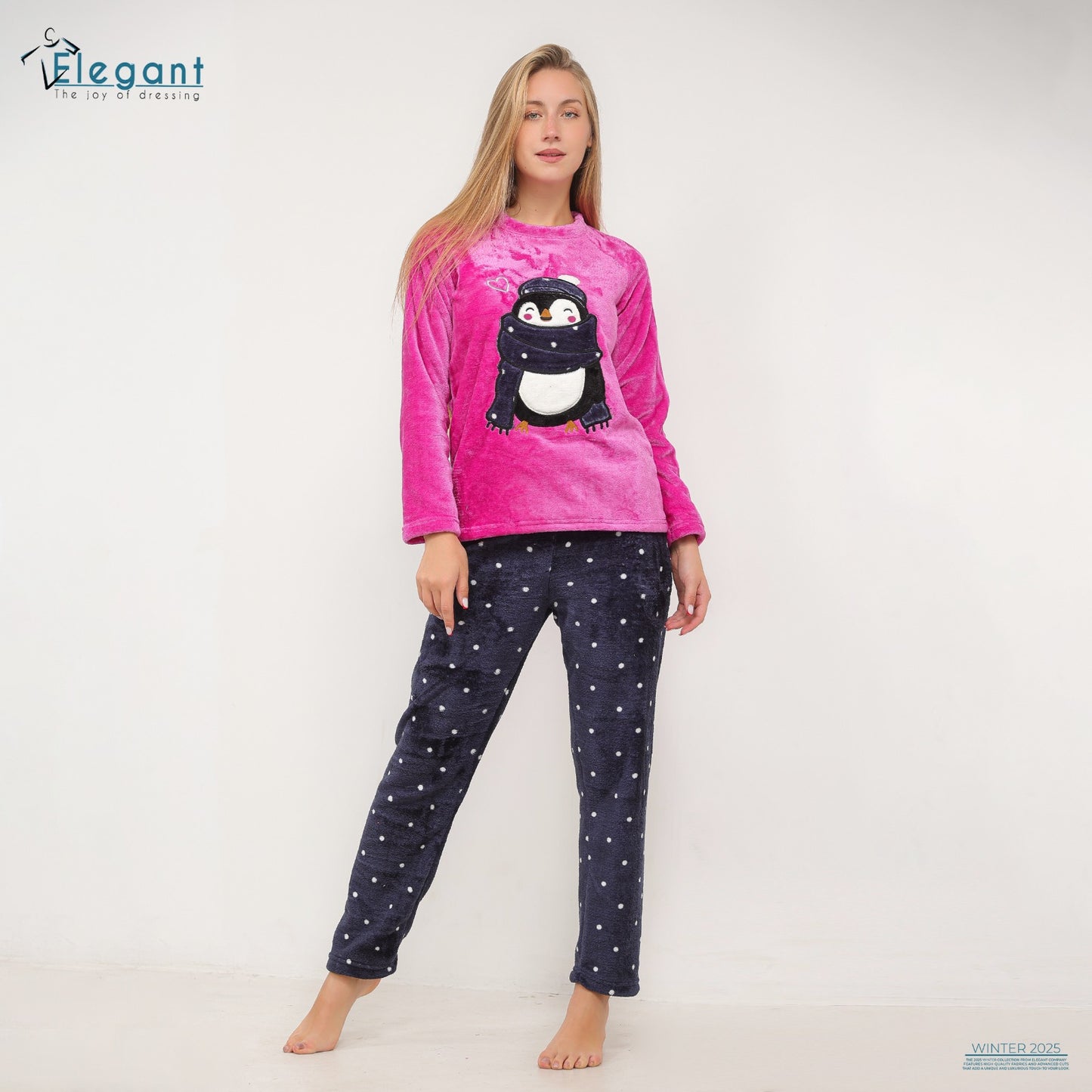 Polar PJ Fushia/Printed Navy pant - Penguin Scarf