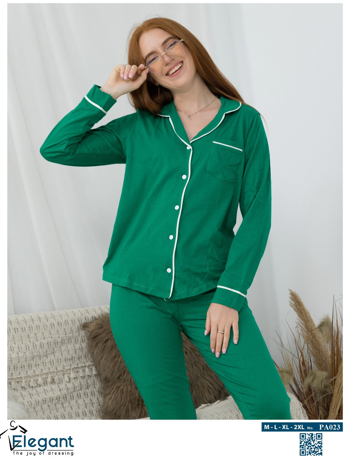 Cotton Long sleeves Classic PJ Pants - Green