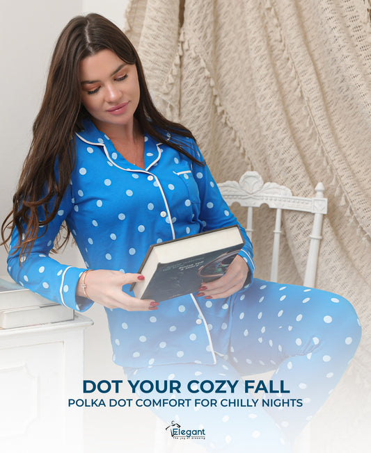 Autumn Cotton PJ Polka Dots Blue