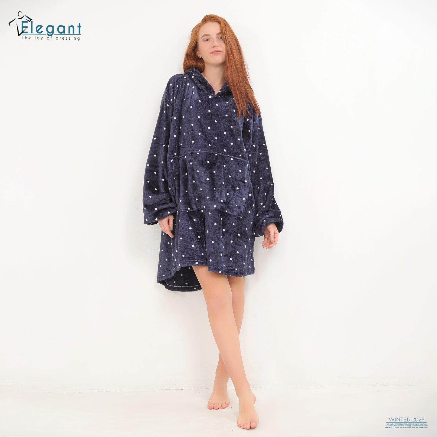 Blanket Hoodie Polka Dots Navy