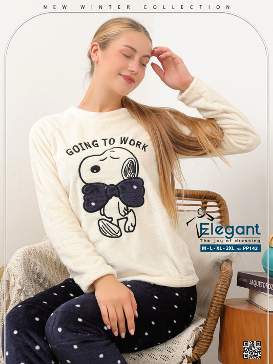 Polar PJ Offwhite/Navy dots Pant - Snoopy